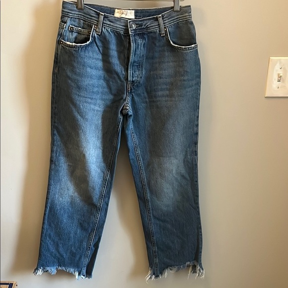 We the Free Maggie Jeans Straight Leg Mid-Rise Button Fly Raw Hem Size 27 - Picture 1 of 12
